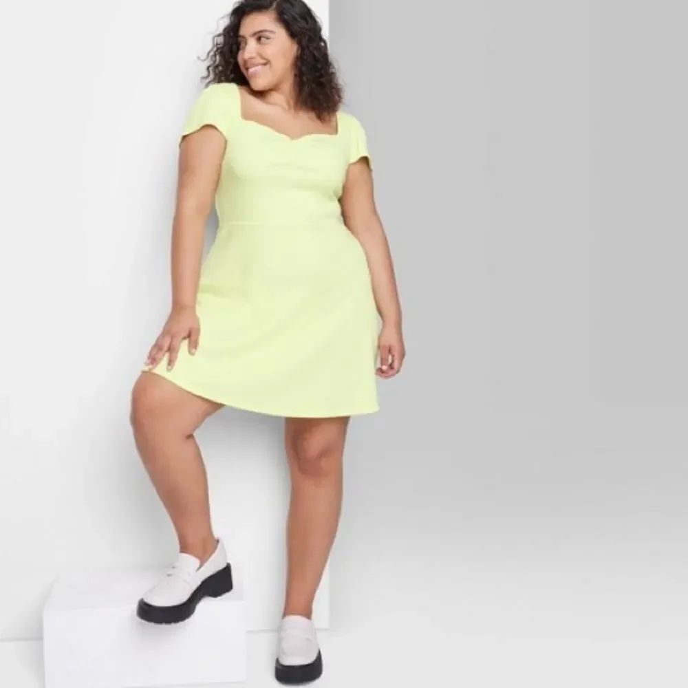 NWT SZ XXL Wild Fable Yellow Cap Short Sleeve Fit & Flare Knit Skater Dress -